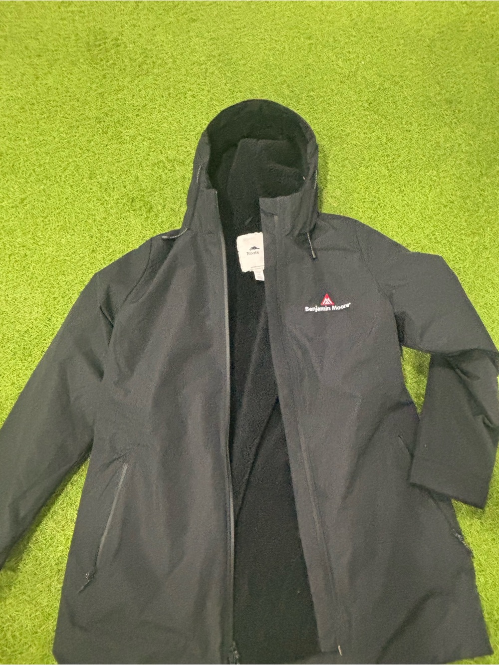 Roots Black Hooded Raincoat with Fleece Lining